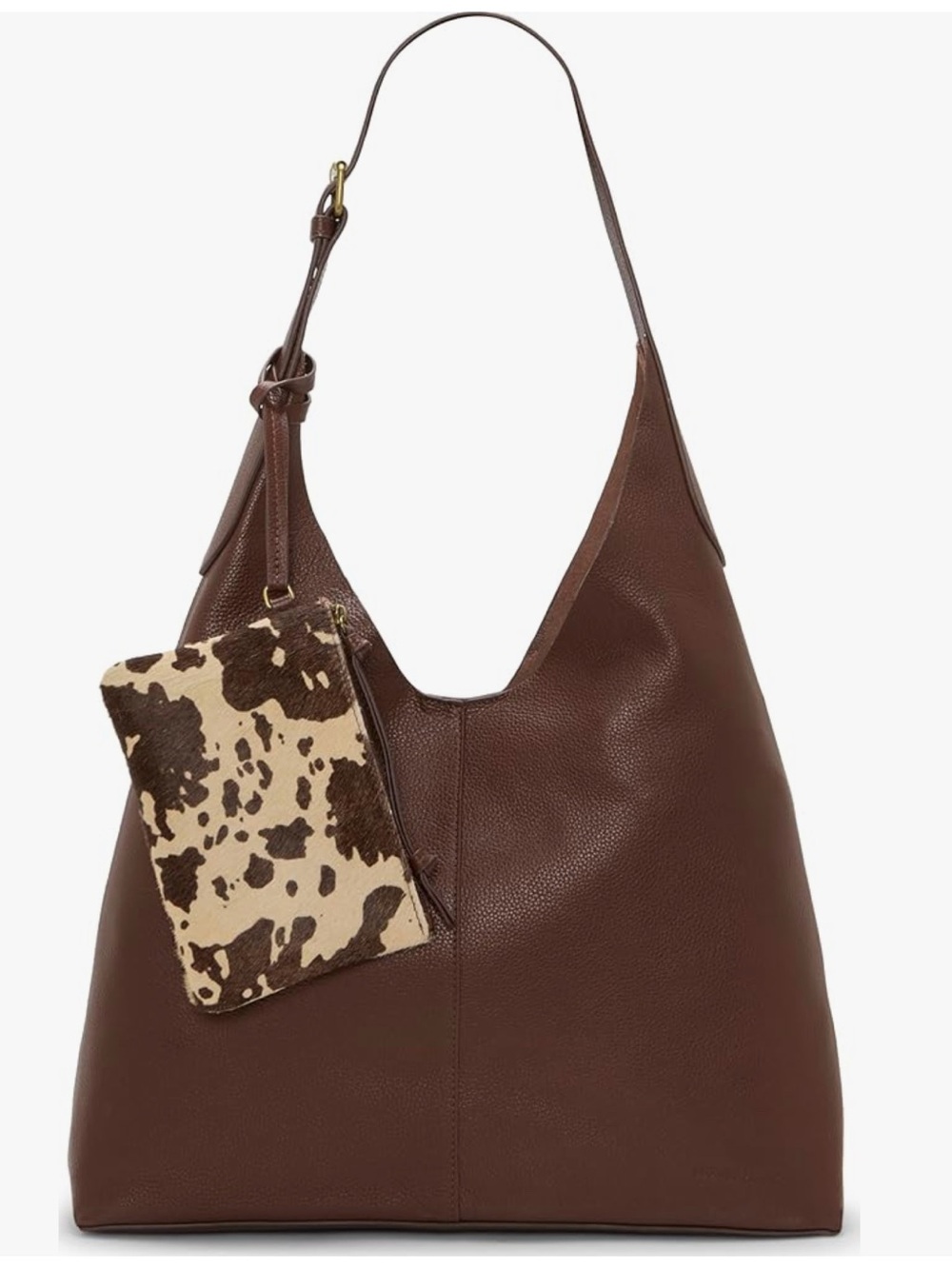 Lucky Brand Anny Large Hobo Bag Brown Leather w/ Cowhide Pouch Like New